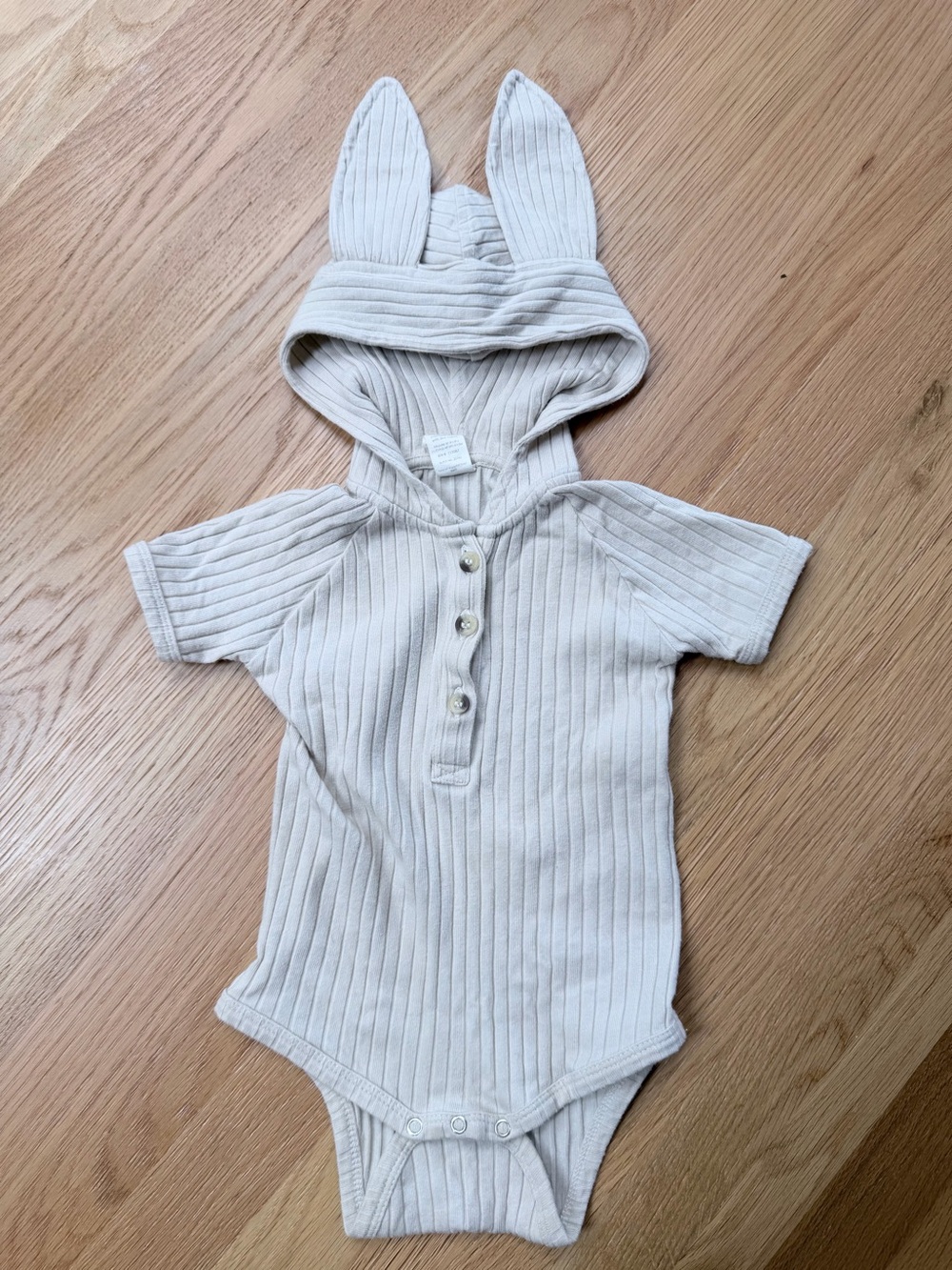 Kate Quinn Baby Bunny Eared Ribbed Hooded Bodysuit